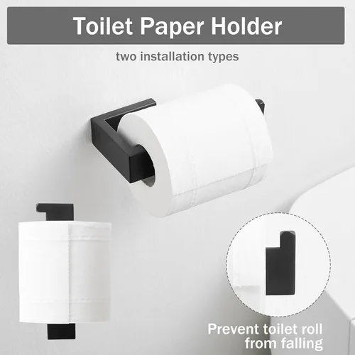 Miniatura 9 de Fapully Juego de 8 Piezas de Accesorios de Ferretería para Baño de Acero Inoxidable Mate Negro Montado en la Pared Negro mate