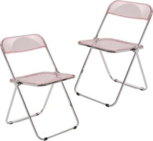 Miniatura 13 de 2 Pcs Stackable Folding Chair, Modern Transparent Acrylic Foldable Chair, Electroplating Frame, Party Chairs for Office Wedding Training(Black)