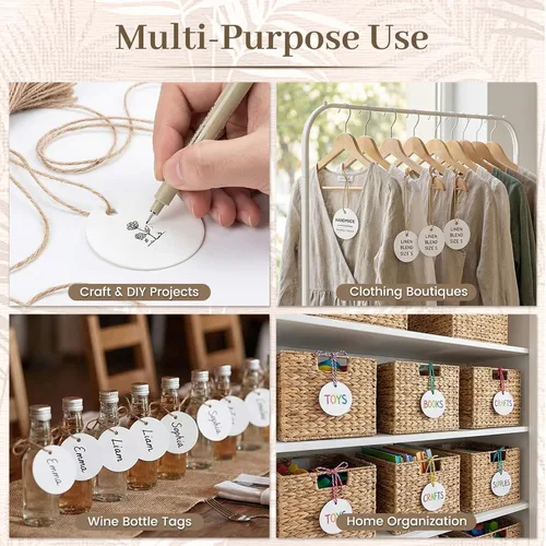 Miniatura 2 de SallyFashion 120 unidades de etiquetas redondas blancas de 2 pulgadas de papel kraft con cuerda para envolver regalos, proyecto de manualidades