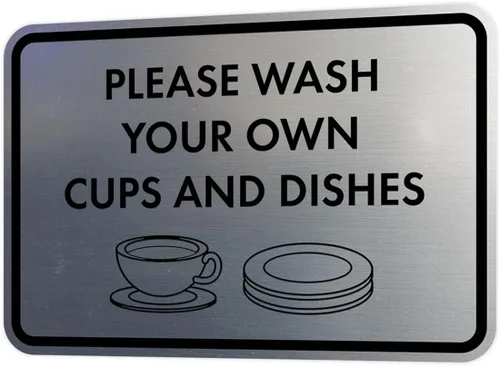 Miniatura 78 de Letrero clásico enmarcado con texto en inglés «Please Wash Your Own Cups and Dishes» (oro cepillado), pequeño