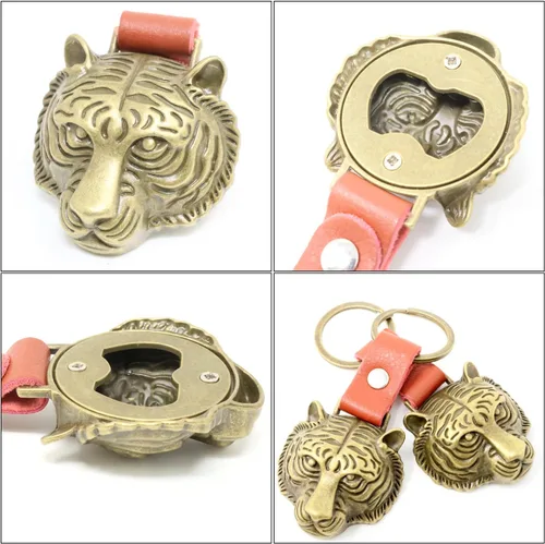 Miniatura 4 de yueton 2 unids cabeza de tigre abrebotellas llavero aleación novedad creativa cerveza vino abrebotellas fiesta favores mochila colgante