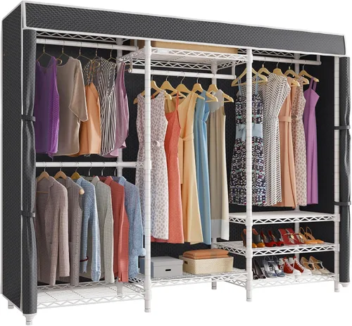 Miniatura 18 de VIPEK V5C Plus - Perchero de ropa portátil cubierto, armario portátil, perchero resistente con estantes ajustables, perchero de metal negro
