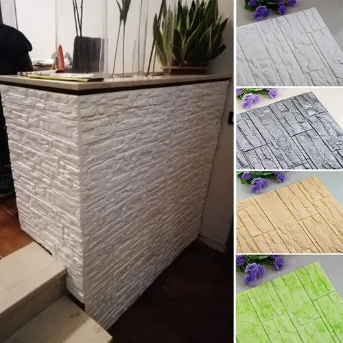 Miniatura 4 de Paneles de pared de espuma autoadhesivos 3D, cubren 5.7 pies cuadrados, adhesivos de papel tapiz de piedra de ladrillo para decoración de pared