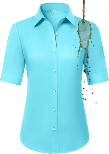 Miniatura 14 de Camisas con botones para mujer, ajustadas, de manga corta, con cuello, sin arrugas