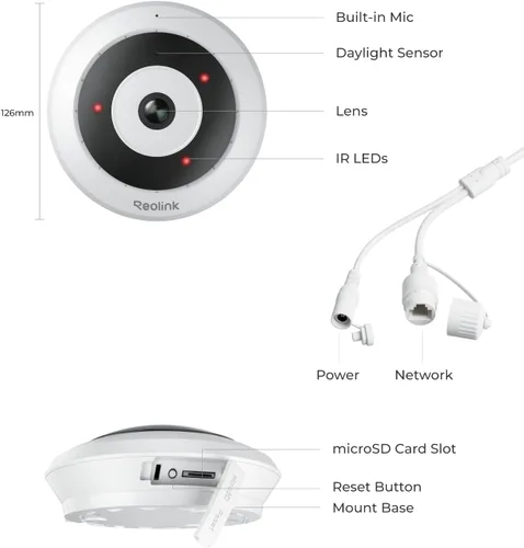 Miniatura 9 de REOLINK Cámara IP PoE de 6MP con vista de ojo de pez de 360°, vigilancia para seguridad del hogar/oficina, detección inteligente de humanos