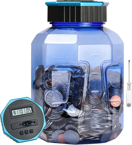 Miniatura 12 de Alcancía X-Large para adultos y niños, Vcertcpl banco digital contador de monedas con contador LCD, capacidad de 2.4L, excelente banco contador