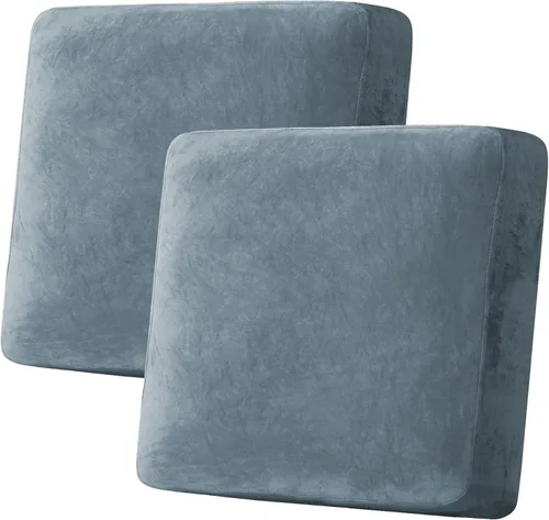 Miniatura 101 de H.VERSAILTEX - Funda de terciopelo elástica y afelpada para protección de cojines de sofá biplaza, silla o sofá, 2 piezas, tamaño grande, color gris