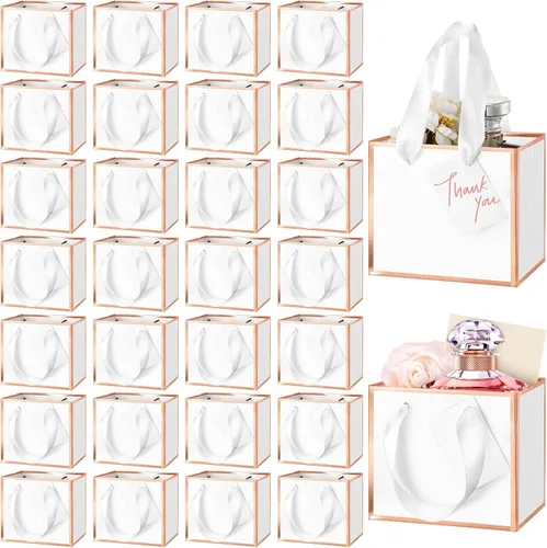 Miniatura 21 de Yeaqee 50 mini bolsas de regalo de papel de aluminio metálico con asas de 4 x 4.75 x 2.25 pulgadas, bolsa pequeña de agradecimiento de San Valentín