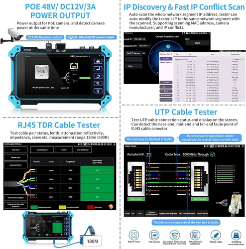 Miniatura 5 de Rsrteng Probador de cámara IP, IPC-5200 Plus 8MP AHD CVI TVI SDI CVBS prueba de cámara IP 4K pantalla HD monitor de video 5 pulgadas IPS pantalla