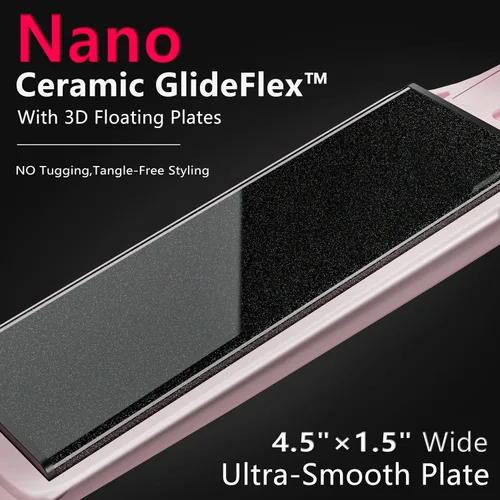 Miniatura 3 de Plancha de cerámica con placa flotante 3D, plancha de pelo con 15 temperaturas para cabello grueso, mango ergonómico de silicona, pantalla LCD, Rosa