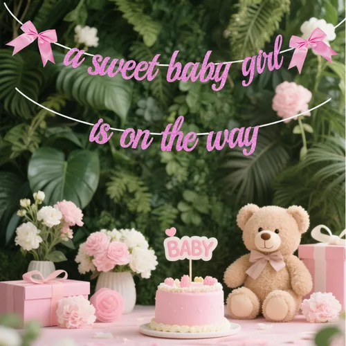 Miniatura 2 de ALISSAR Cartel azul preencordado para baby shower para niño - Decoración de baby shower con letras y lazo con purpurina