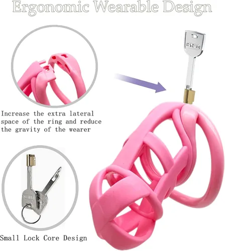 Miniatura 4 de Dispositivos de jaula de castidad masculina, nueva jaula ergonómica ligera para pene de hombre, jaula de bloqueo de casidad rosa con anillos de 4