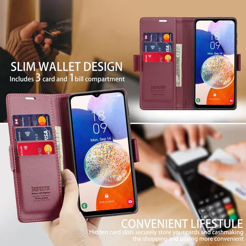 Miniatura 3 de Funda tipo cartera para Samsung Galaxy A14 5G con tarjetero [bloqueo RFID] con función atril magnética, funda de cuero con tapa para Samsung Galaxy