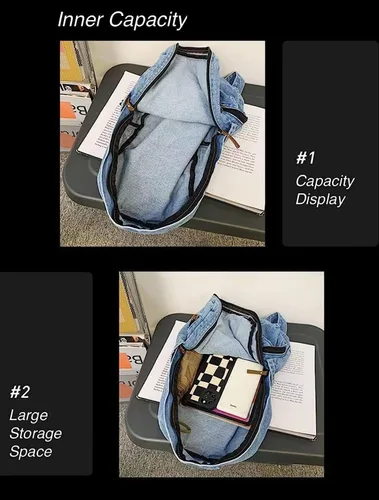 Miniatura 5 de Mochila de mezclilla para mujeres y hombres, mochila vintage estilo grunge, mochila para computadora portátil, mochila retro para viajes y trabajo