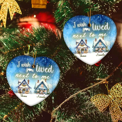Miniatura 4 de Adorno personalizado de la amistad, adorno de Navidad con texto en inglés "I Wish You Lived Next Door", adornos de Navidad personalizados para Larga