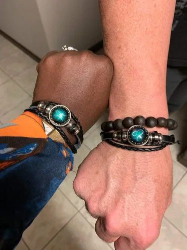Miniatura 7 de Pulsera de cuero trenzado a mano con 12 cuentas de constelación para hombre estilo retro 2