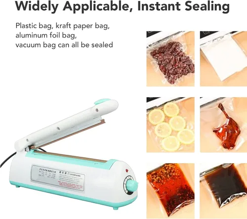 Miniatura 6 de Sellador térmico de impulso manual con tecnología de doble sellado, máquina de sellado de bolsas de 300 W para embalaje industrial y minorista