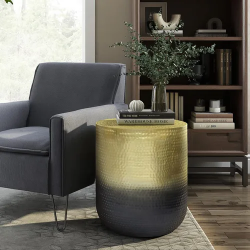 Miniatura 2 de SIMPLIHOME Nova Mesa de metal – Mesa redonda de hierro de 19 pulgadas de ancho en dorado degradado, mesa auxiliar de tambor bohemio para sala