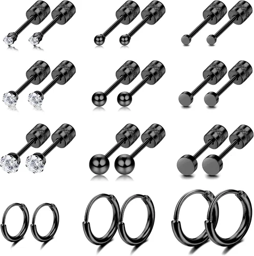 LOYALLOOK Aretes tipo dormilona de acero quirúrgico con circonita cúbica para mujeres y hombres, chapados en oro de 14 quilates, aretes pequeños