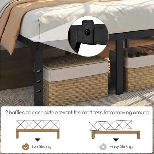 Miniatura 7 de Topeakmart Marco de cama de plataforma de metal de 18 pulgadas con soporte de listones resistente y agujeros reservados para cabecero de bricolaje