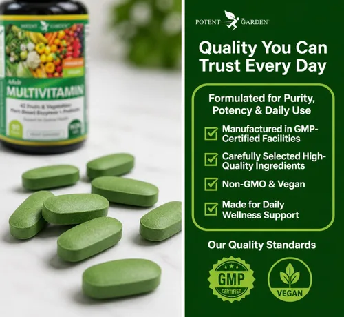Miniatura 7 de Potent Garden Multivitamínico para hombres y mujeres – 42 frutas y verduras, probióticos y enzimas, suplemento alimenticio integral diario