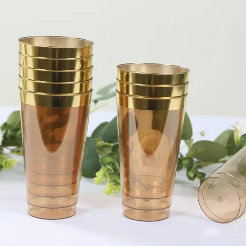 Miniatura 9 de Efavormart - Paquete de 12 vasos de plástico de 17 onzas con elegante borde dorado, vasos desechables de alta calidad para bodas, cenas de cosecha