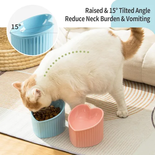 Miniatura 2 de Cuencos elevados inclinados para gatos, cuencos elevados de cerámica para gatos, con forma de corazón de amor, platos inclinados para alimentación