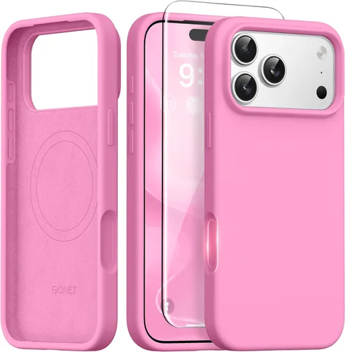 Miniatura 67 de GONEZ Funda de silicona para iPhone 14 Pro Max, compatible con MagSafe, con protector de pantalla + protector de lente de cámara, silicona líquida a