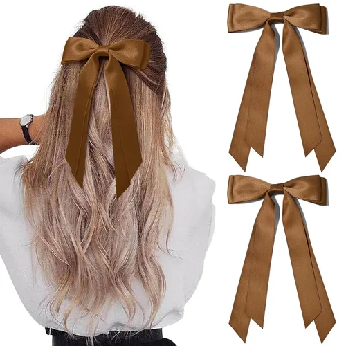 Miniatura 34 de Aileam 2 piezas lazos de cabello de satén sedoso, pinza para cabello, cinta blanca para cabello, sujetador de cola de caballo, accesorios, Blanco