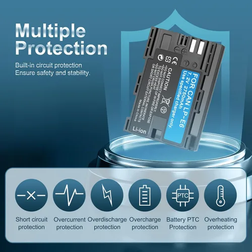 Miniatura 7 de Paquete de 2 baterías de alta capacidad LP-E6/LP-E6N/LP-E6NH de 2750 mAh para Canon EOS R Series (R,R5,R6 Mark II,R5C,R6,R6II,R7), Serie 5D