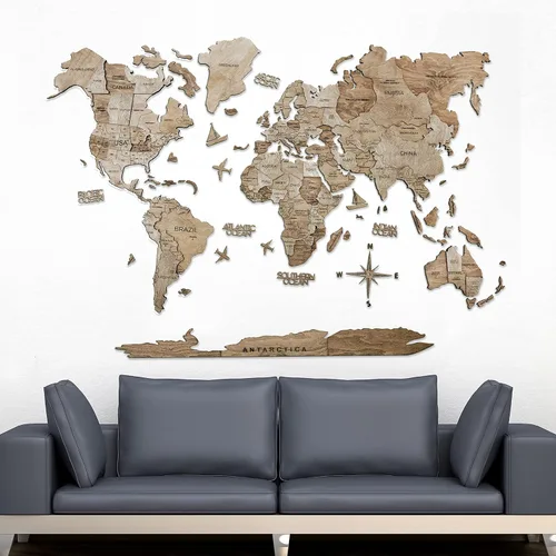 Miniatura 3 de Arte de pared de madera 3D hecho a mano con mapa del mundo en relieve, decoración de pared grande, rastrea tus viajes por el mundo - Especial
