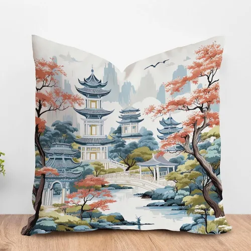 Miniatura 64 de ArogGeld Funda de almohada blanca con flores chinoiserie, funda de almohada para sofá, diseño floral verde y blanco, funda de almohada de lino A-12