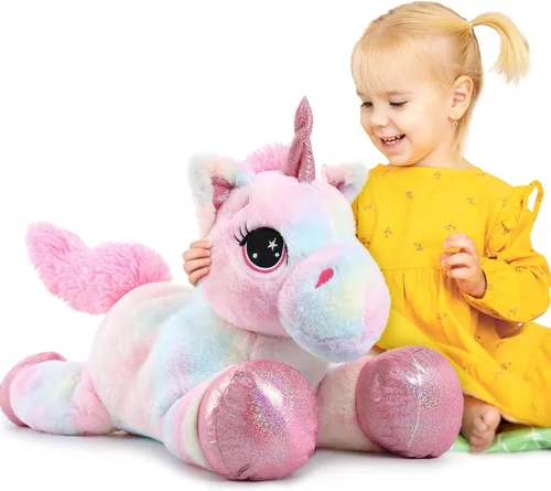Miniatura 10 de Muiteiur Animal de peluche de unicornio de 31.6 pulgadas, unicornio de peluche grande para niñas, almohada de felpa suave, regalos para niñas y Azul