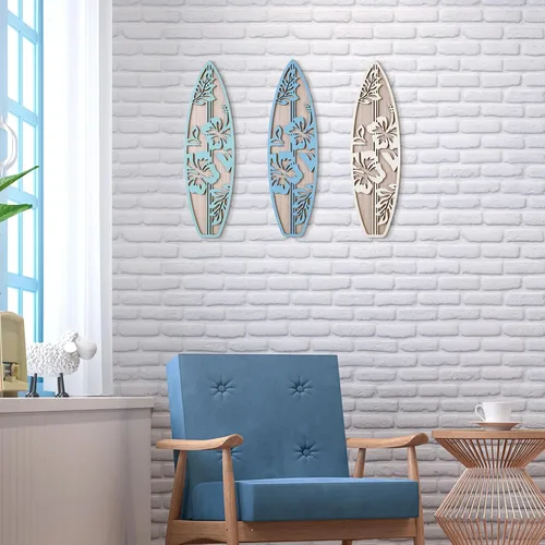 Miniatura 6 de RattanView 3 piezas de decoración de tabla de surf para dormitorio, decoración de pared de playa de madera, tabla de surf de madera de verano