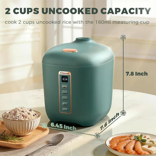 Miniatura 2 de CHACEEF Mini arrocera de 2 tazas sin cocinar, olla arrocera de 1.2 L, pequeña máquina de arroz portátil antiadherente de viaje, sin BPA, cocina