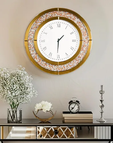Miniatura 4 de Reloj de pared de diamante triturado redondo decorativo con espejo de 24 pulgadas, color marrón