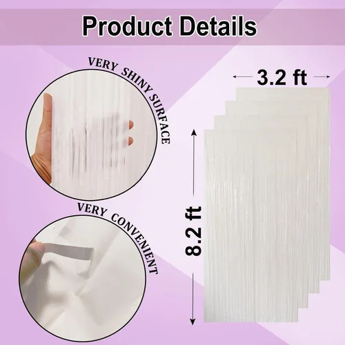 Miniatura 3 de Cortinas de fondo con flecos blancos para fiestas, paquete de 4 cortinas blancas de 3.2 x 8.2 pies, cortinas de fondo para fotos, para bodas