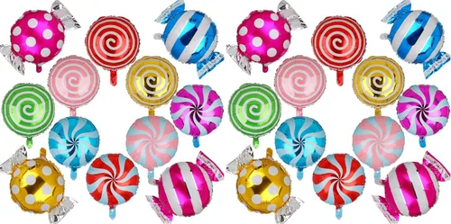 Miniatura 6 de Juego de globos de caramelo dulce con temática de remolino, helio, globos de aluminio de Mylar para fiesta, cumpleaños, suministros de decoración