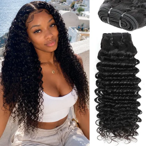 Miniatura 10 de Paquetes de cabello ondulado profundo 12A, cabello humano, paquetes de cabello rizado de 10 pulgadas, 100% cabello virgen brasileño sin procesar