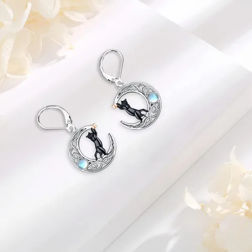 Miniatura 53 de Aretes colgantes de plata de ley con diseño de árbol de la vida, flor, abeja, animales, gato, colibrí, piedra lunar, turquesa, aretes con cierre