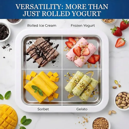 Miniatura 8 de At-Home - Máquina de helados enrollada - Molde de congelación instantánea mágica para servir suave y yogur congelado. Bandeja de helado fácil