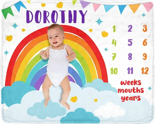 Miniatura 33 de Manta de hito para bebé personalizada con nombre, manta personalizada de flores en forma de mariposa con tabla de crecimiento calendario, manta