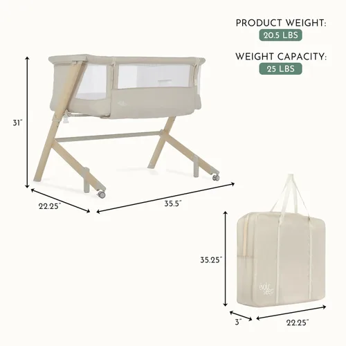 Miniatura 3 de Evolur Moisés estelar y cama de noche, fácil de plegar y transportar, ligero y portátil, altura ajustable, almohadilla de colchón incluida, beige