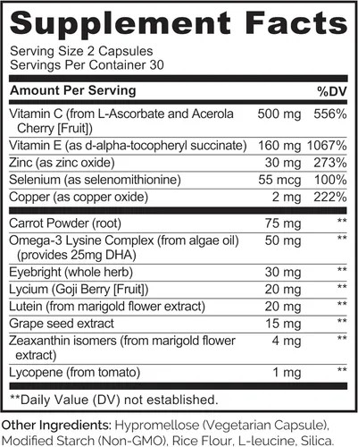 Miniatura 3 de NATURELO Vitaminas para los Ojos - Fórmula AREDS 2 Nutrientes con Luteína, Zeaxantina, Vitamina C, E, Zinc, Más DHA - Suplemento para Ojos Secos