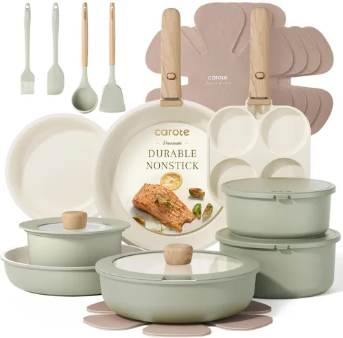 Miniatura 10 de CAROTE Juego de ollas y sartenes, juego de utensilios de cocina antiadherentes, mango desmontable, 19 piezas de utensilios de cocina de inducción