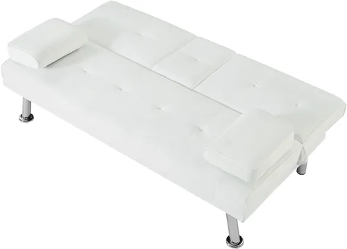 Miniatura 7 de Sofá cama futón de terciopelo con 2 portavasos y reposabrazos extraíbles, moderno sofá cama convertible con patas de metal, sofá biplaza tapizado
