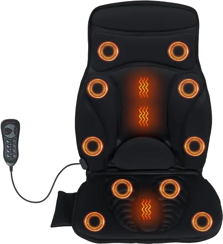 Giantex Masajeador de espalda para silla, almohadilla térmica para silla de masaje con 10 áreas de vibración, 5 modos, 3 velocidades y temporizador,