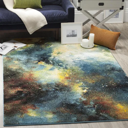 SAFAVIEH Galaxy Collection GAL111B - Alfombra abstracta que no desprende pelusa, 4 x 6 pies, azul/multi