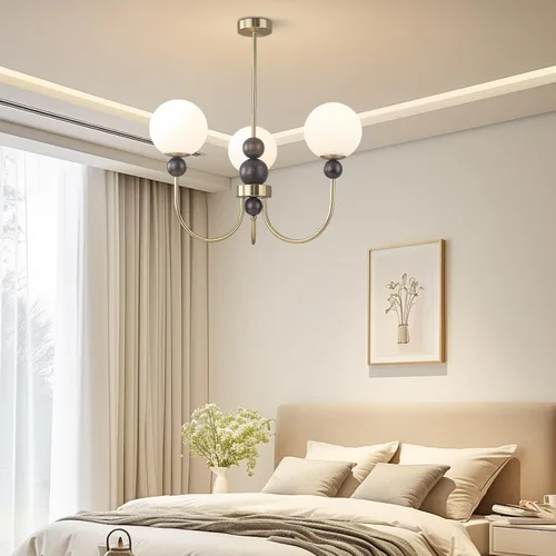 Miniatura 5 de BOKT Candelabros de cristal con forma de globo de mediados de siglo, moderna lámpara dorada para casa de campo, con barra ajustable, lámpara