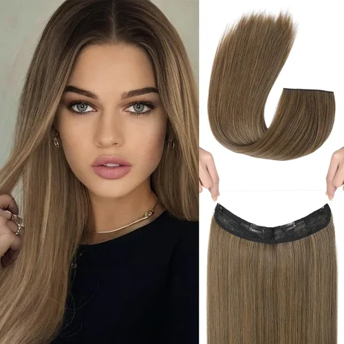 Miniatura 43 de REECHO - Extensiones de cabello con alambre invisible y con cintillo transparente, tamaño ajustable, clips seguros extraíbles, cabello lacio, diseño